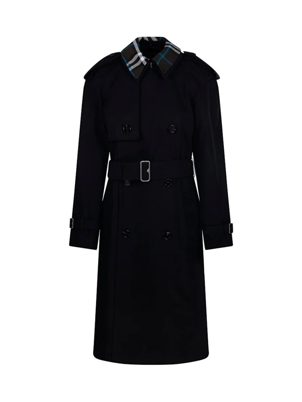 Burberry Black Trench Coat with Signature Check Collar Accent - Picture 12 of 14